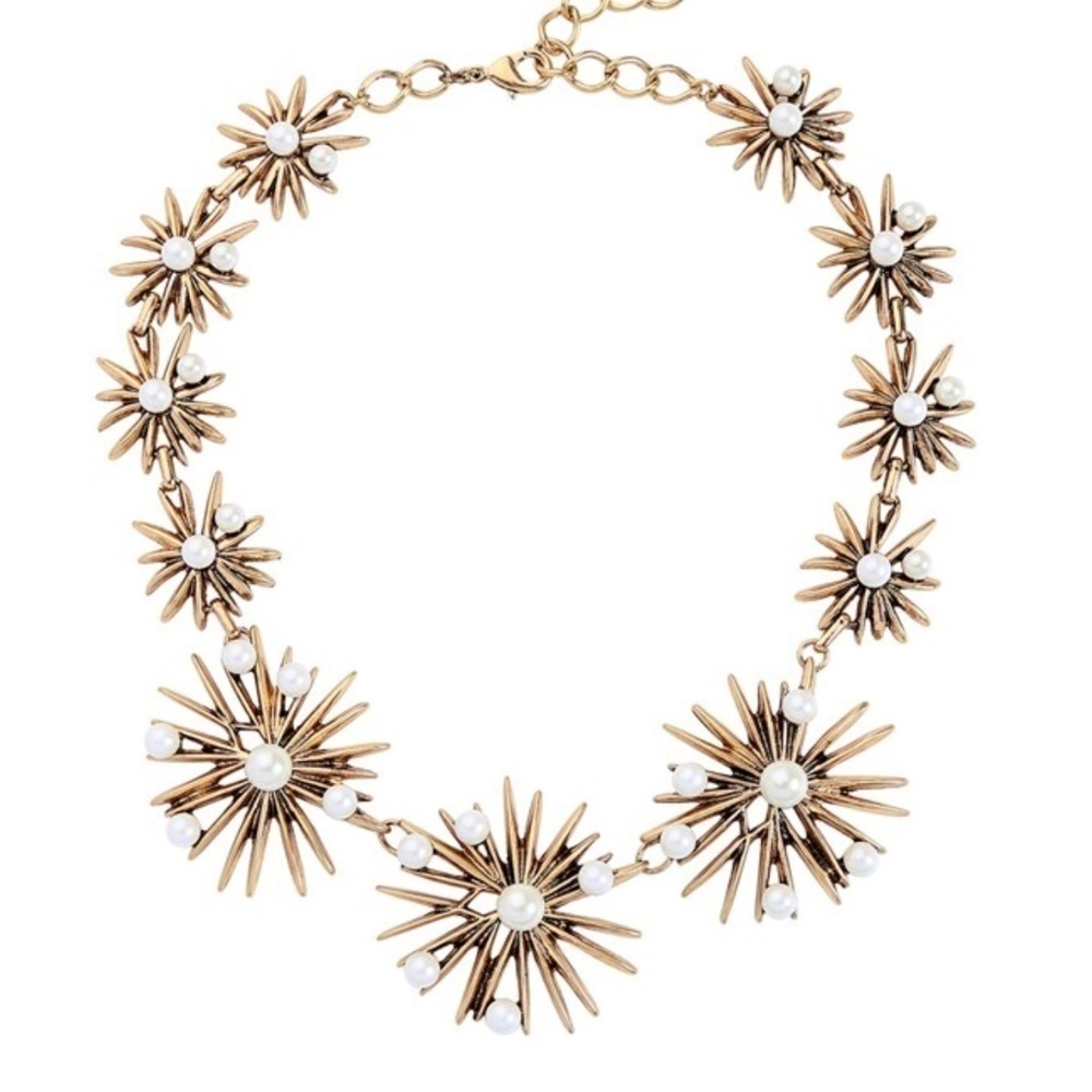 Goldtone Imitation Pearl Sunbursts Statement Necklace